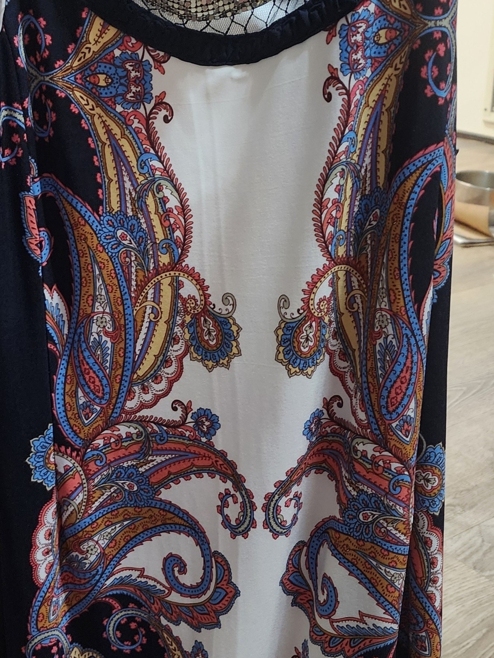 Roz & Ali Black, Cream and Blue Paisley Midi Dress Sz 4